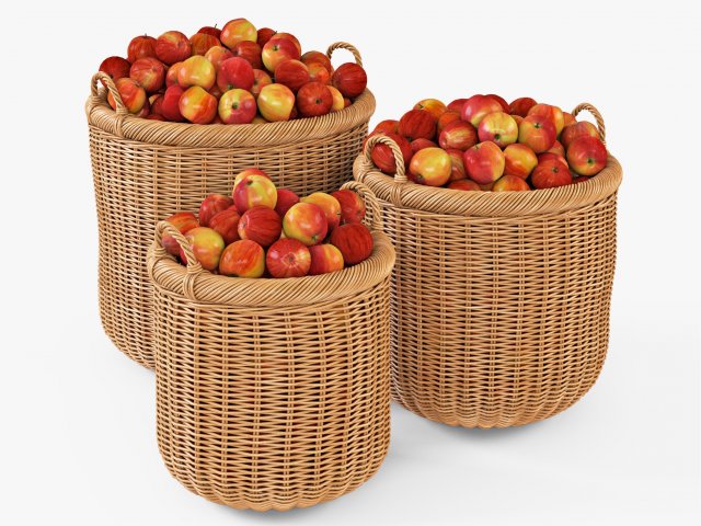 wicker basket 07 toasted oat color with apples 3D 模型 .c4d .max .obj .3ds .fbx .stl .blend 