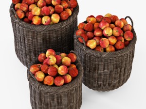 wicker basket 07 walnut brown color with apples Modèle 3D