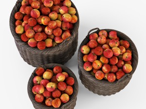 wicker basket 07 walnut brown color with apples Modèle 3D