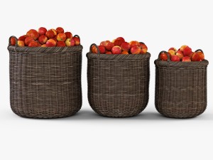 wicker basket 07 walnut brown color with apples Modèle 3D