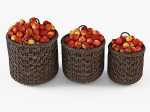 wicker basket 07 walnut brown color with apples Modèle 3D