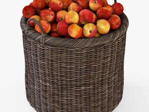 wicker basket 07 walnut brown color with apples Modèle 3D