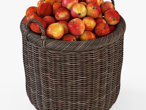 wicker basket 07 walnut brown color with apples Modèle 3D