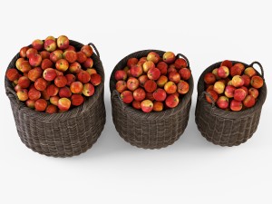 wicker basket 07 walnut brown color with apples Modèle 3D