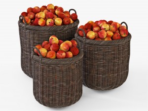 wicker basket 07 walnut brown color with apples 3D Модель