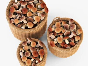 wicker basket 07 toasted oat color with mushrooms 3D Model
