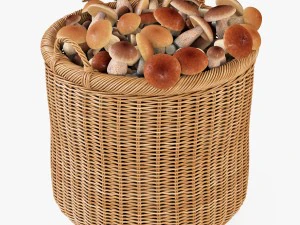 wicker basket 07 toasted oat color with mushrooms 3D Model