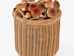 wicker basket 07 toasted oat color with mushrooms Model 3D
