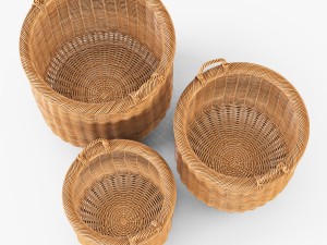 wicker basket 07 toasted oat color with mushrooms Model 3D