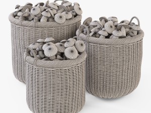wicker basket 07 toasted oat color with mushrooms Model 3D