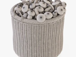 wicker basket 07 toasted oat color with mushrooms 3D Model