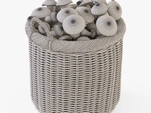 wicker basket 07 toasted oat color with mushrooms 3D Model