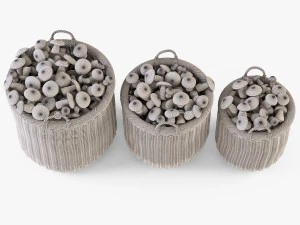 wicker basket 07 toasted oat color with mushrooms 3D Model