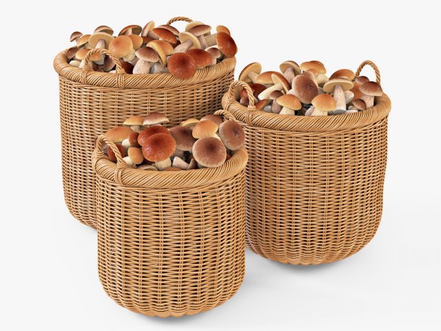 wicker basket 07 toasted oat color with mushrooms Model 3D .c4d .max .obj .3ds .fbx .stl .blend 