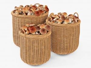 cesto de vime 07 cor aveia torrada com cogumelos Modelo 3D