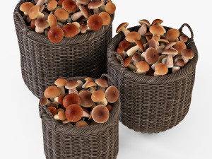 wicker basket 07 walnut brown color with mushrooms 3D Model