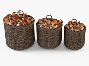 cesta de vime 07 nogueira marrom com cogumelos Modelo 3D