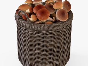 wicker basket 07 walnut brown color with mushrooms 3D Model