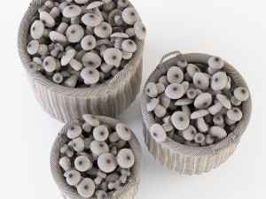 wicker basket 07 walnut brown color with mushrooms 3D Model