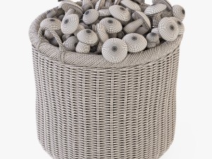 wicker basket 07 walnut brown color with mushrooms 3D Model