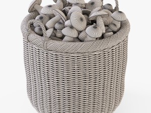 wicker basket 07 walnut brown color with mushrooms 3D Model