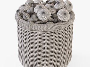 wicker basket 07 walnut brown color with mushrooms 3D Model