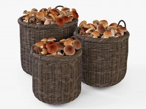 cesta de vime 07 nogueira marrom com cogumelos Modelo 3D