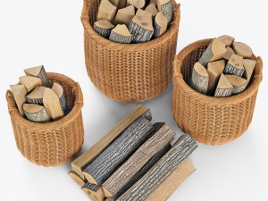 wicker basket 07 toasted oat color with firewood 3D Модель