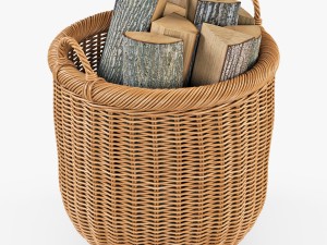 wicker basket 07 toasted oat color with firewood 3D Модель