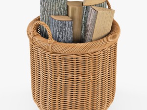 wicker basket 07 toasted oat color with firewood 3D Модель