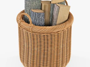 wicker basket 07 toasted oat color with firewood 3D Model
