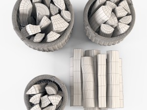 wicker basket 07 toasted oat color with firewood 3D Модель