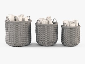 wicker basket 07 toasted oat color with firewood 3D Модель