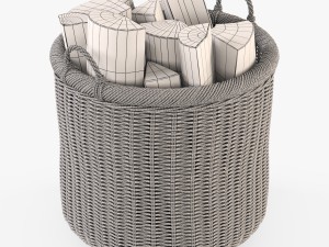 wicker basket 07 toasted oat color with firewood 3D Модель