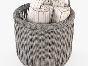 wicker basket 07 toasted oat color with firewood 3D Модель