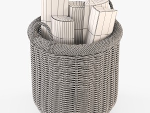 wicker basket 07 toasted oat color with firewood 3D Модель