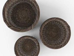wicker basket 07 walnut brown color with firewood 3D Model