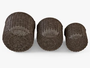 wicker basket 07 walnut brown color with firewood 3D Model