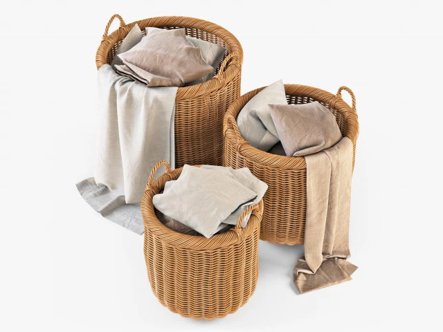 wicker basket 07 toasted oat color with cloth 3D Model .c4d .max .obj .3ds .fbx .stl .blend 