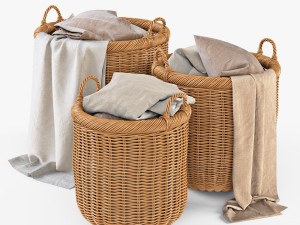 wicker basket 07 toasted oat color with cloth 3D-Modell