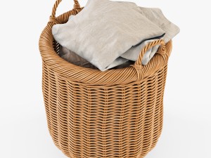 wicker basket 07 toasted oat color with cloth 3D-Modell
