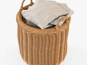 wicker basket 07 toasted oat color with cloth 3D Model