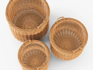 wicker basket 07 toasted oat color with cloth 3D Model