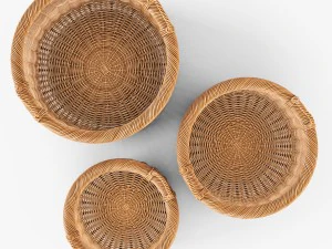 wicker basket 07 toasted oat color with cloth 3D Model