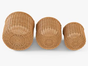wicker basket 07 toasted oat color with cloth 3D Model
