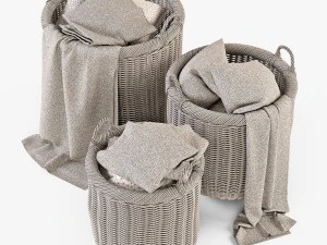 wicker basket 07 toasted oat color with cloth 3D Model