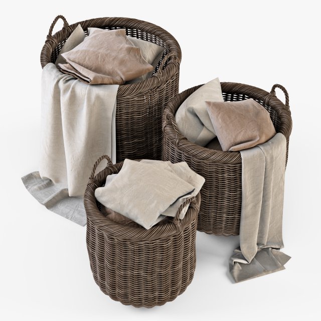 wicker basket 07 walnut brown with cloth 3D Model .c4d .max .obj .3ds .fbx .stl .blend 
