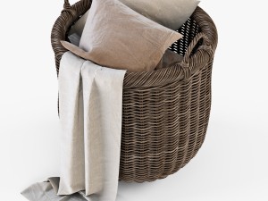 wicker basket 07 walnut brown with cloth 3D Model