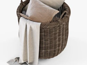 rieten mand 07 walnootbruin met stof 3D Model
