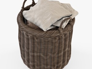 wicker basket 07 walnut brown with cloth 3D Model